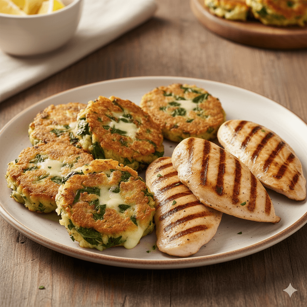 Torrejas de arroz con churrasco de pollo