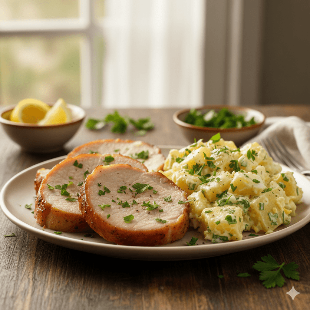 Cerdo al horno con ensalada alemana